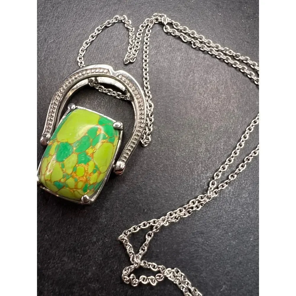 NEW Mojave green turquoise convertible stainless steel pendant ring with chain